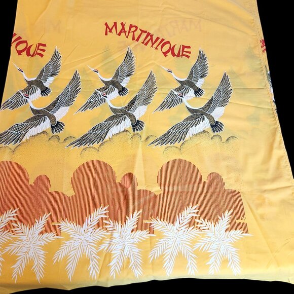 Vintage Martinique Yellow Wall Hanging Tablecloth Bird Design 62x44 Inches - Picture 1 of 4